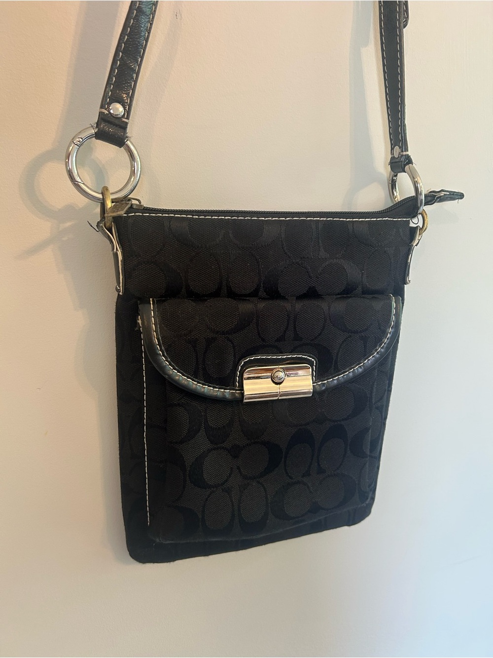 Coach Black Signature Jacquard Crossbody with Front Flap
